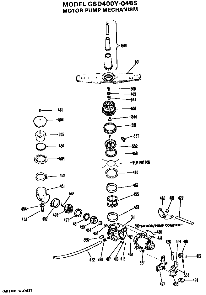 Motor-pump Diagram and Parts List for GSD400Y-04BS  General Electric Dishwasher