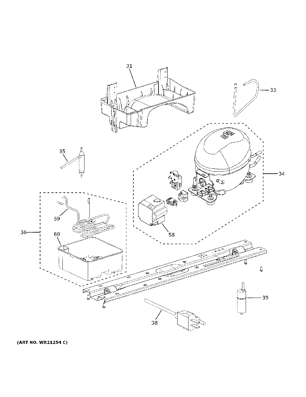 Machine Compartment Diagram and Parts List for GTE18MTRBRWW  General Electric Refrigerator