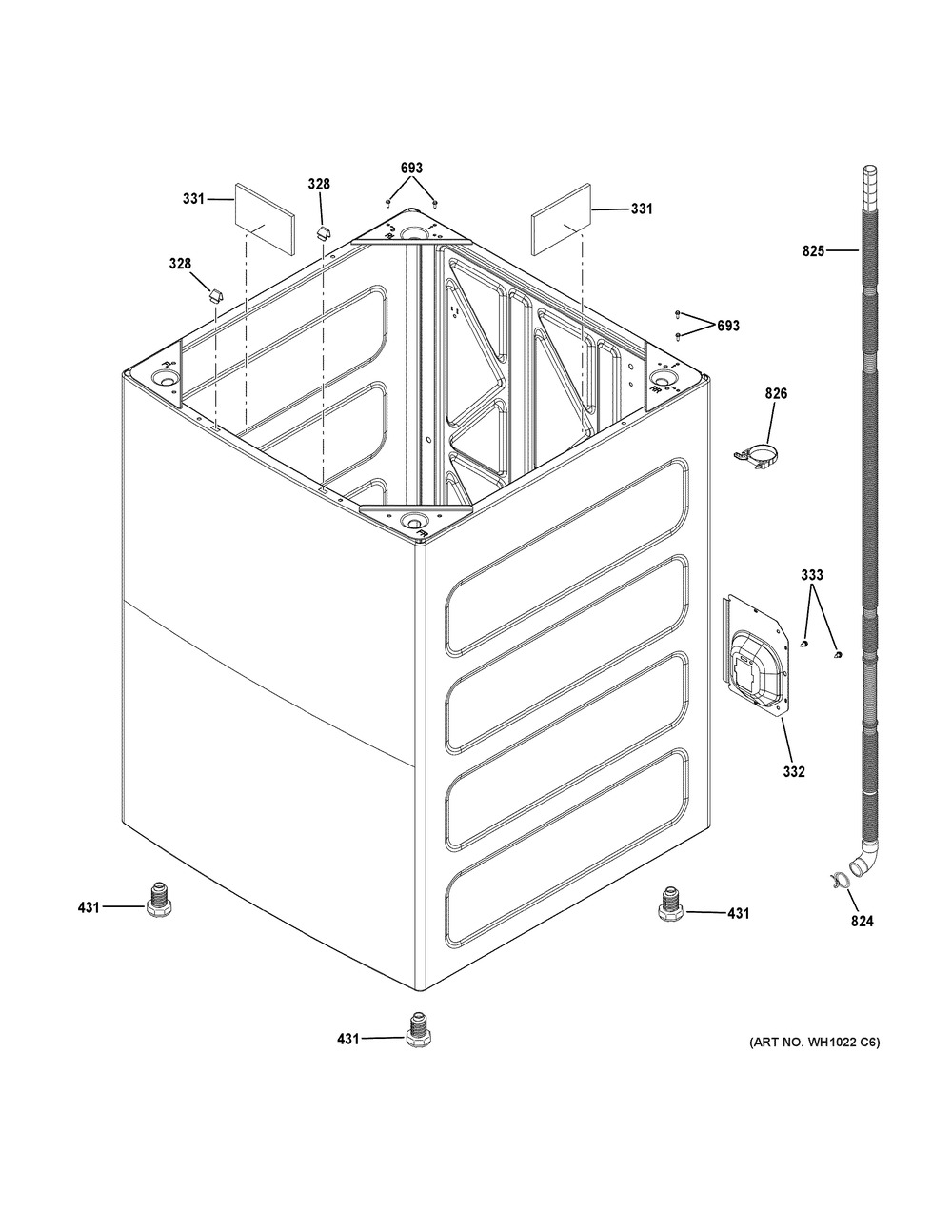 Cabinet Diagram and Parts List for 5TW4307SW0WS  General Electric Washer