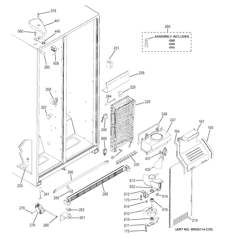 Freezer Section Diagram and Parts List for GSE25ESHCSS  General Electric Refrigerator