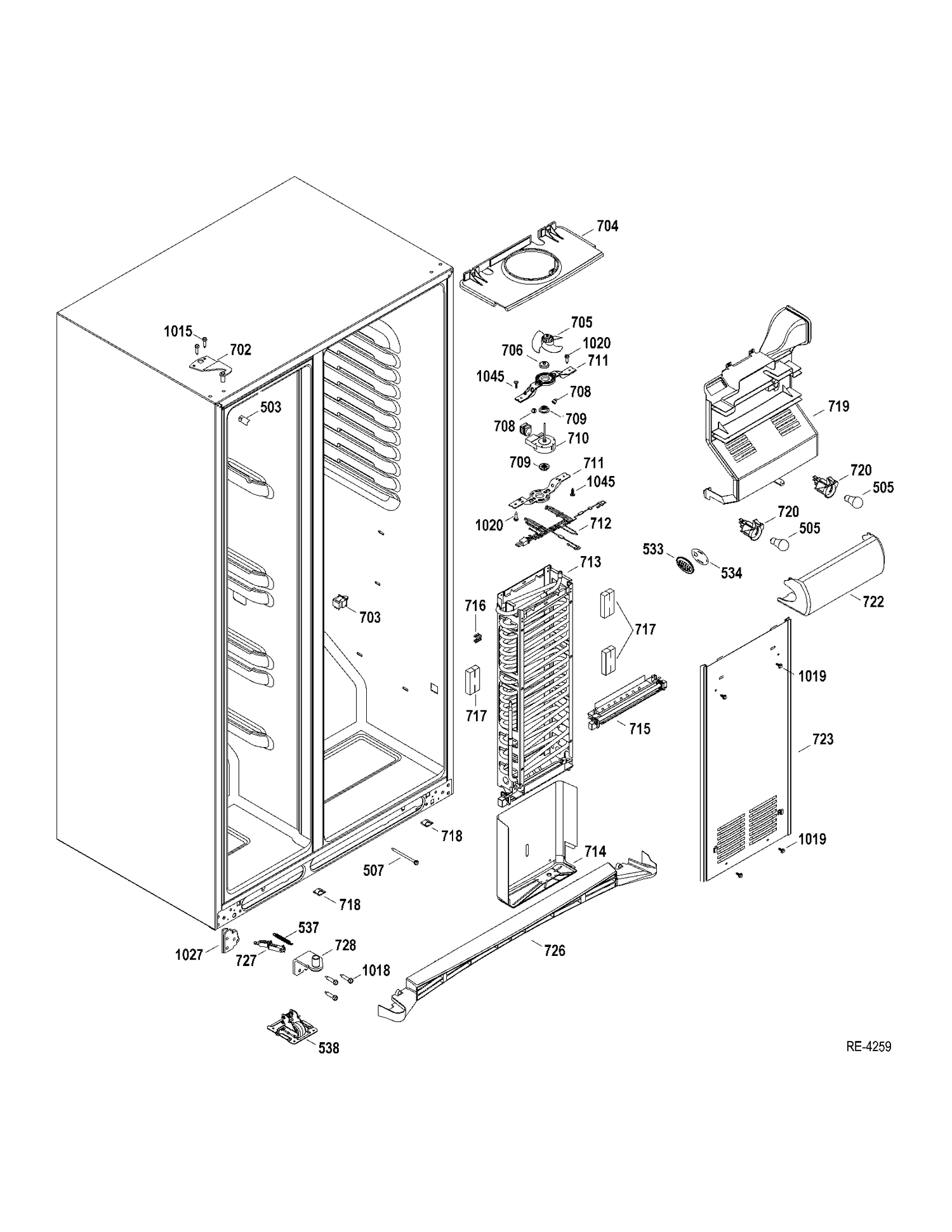 FZ FUNCTIONAL PARTS Diagram and Parts List for DSRF5KGXCEWW  General Electric Refrigerator