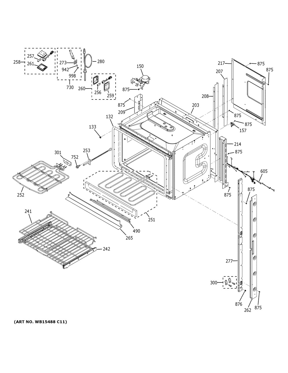 Upper Oven Diagram and Parts List for PKD7000BN1TS  General Electric Wall Oven