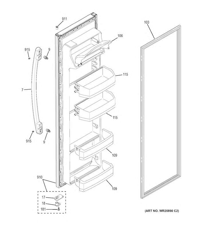 Fresh Food Door Diagram and Parts List for GSE25ETHBBB  General Electric Refrigerator