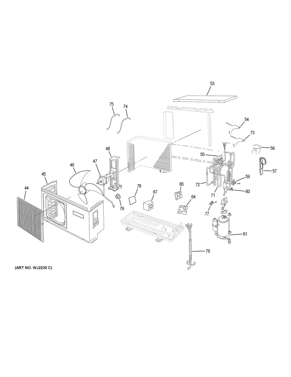Room Air Conditioner Diagram and Parts List for HSU12VHJ(DB)-W  General Electric Air Conditioner