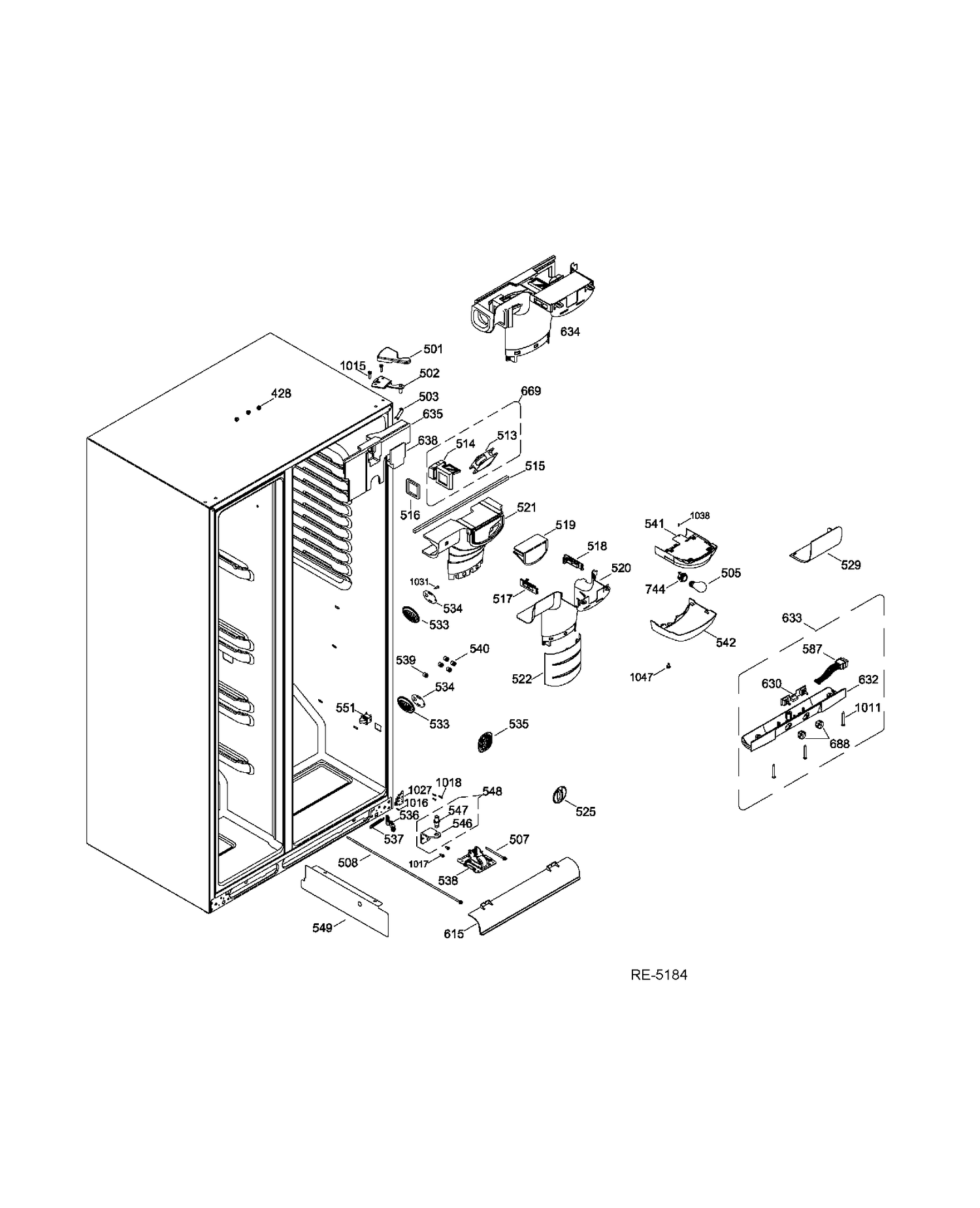FUNCTIONAL PARTS FF Diagram and Parts List for GSR23YBWKSS  General Electric Refrigerator