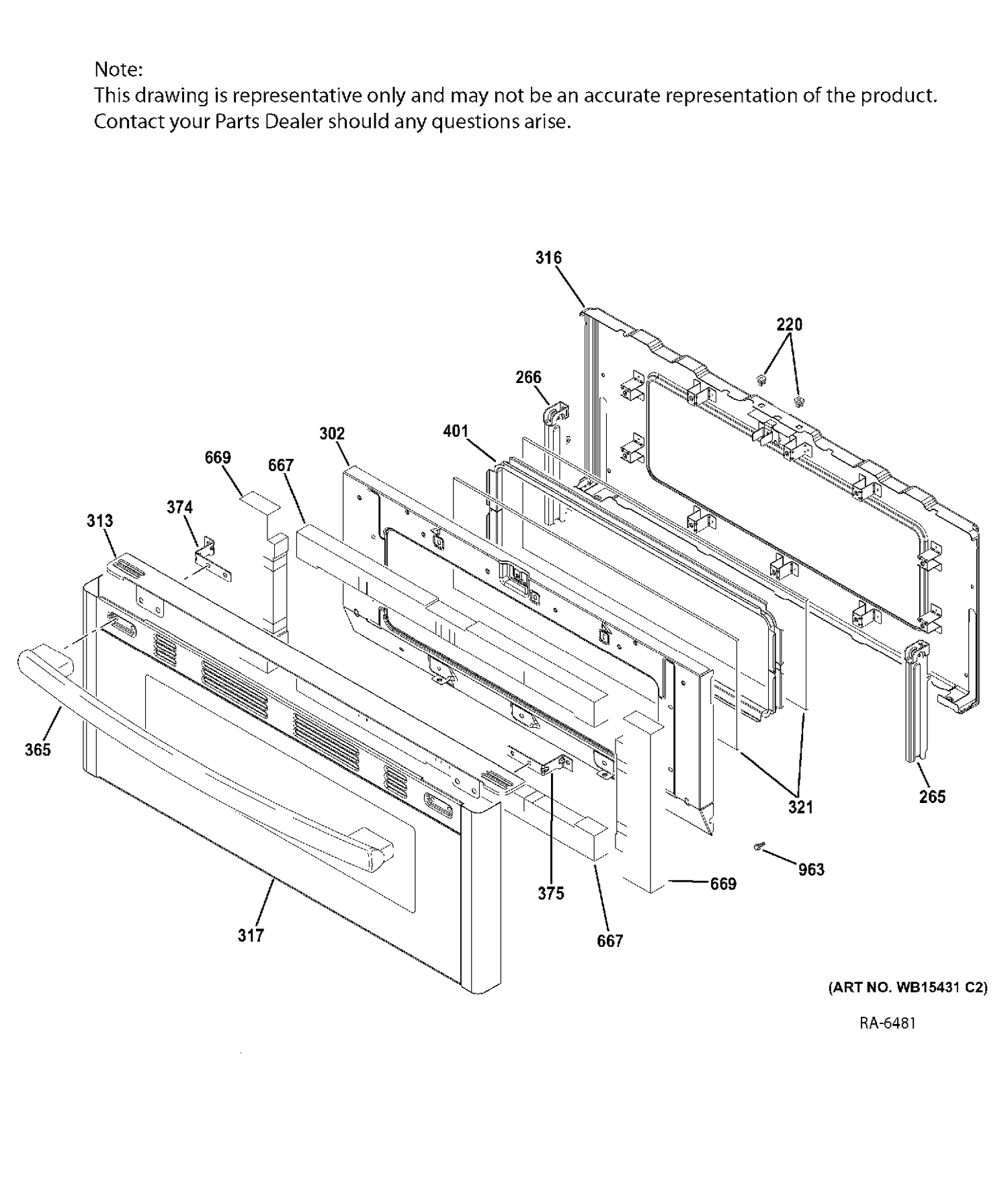 UPPER DOOR Diagram and Parts List for JCGB860SEJ3SS  General Electric Range