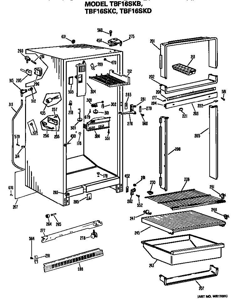 Cabinet Parts Diagram and Parts List for TBF16SKB  General Electric Refrigerator