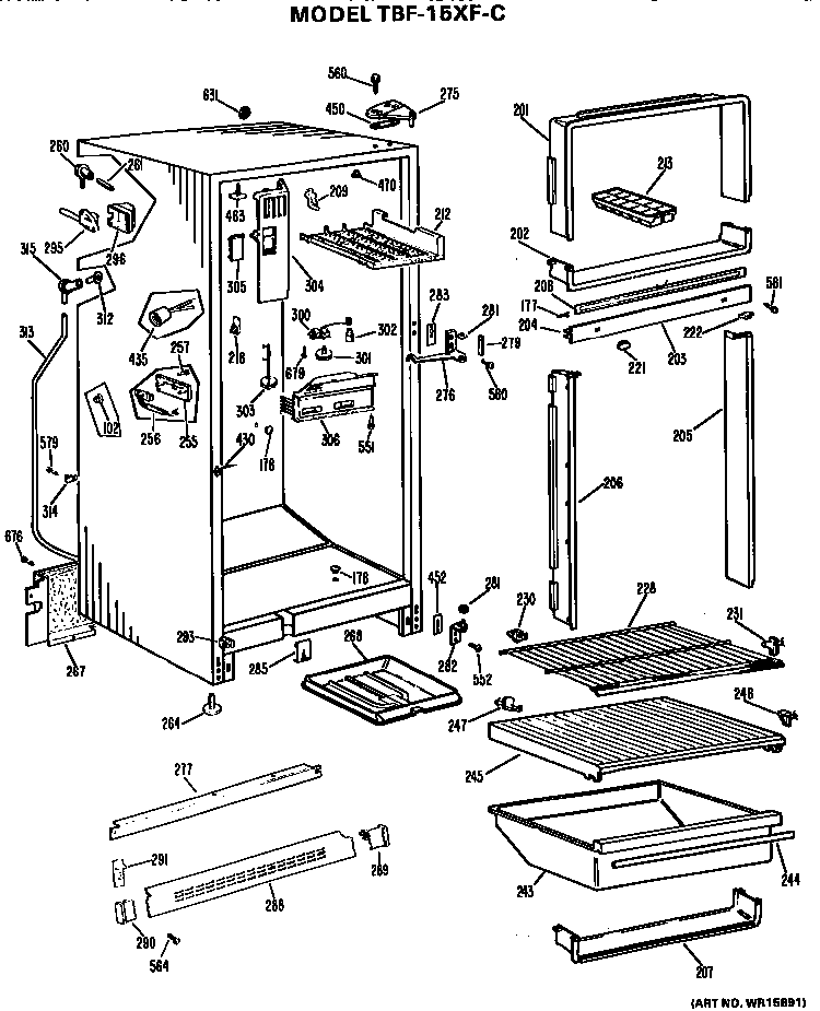 Cabinet Parts Diagram and Parts List for TBF15XFC  General Electric Refrigerator
