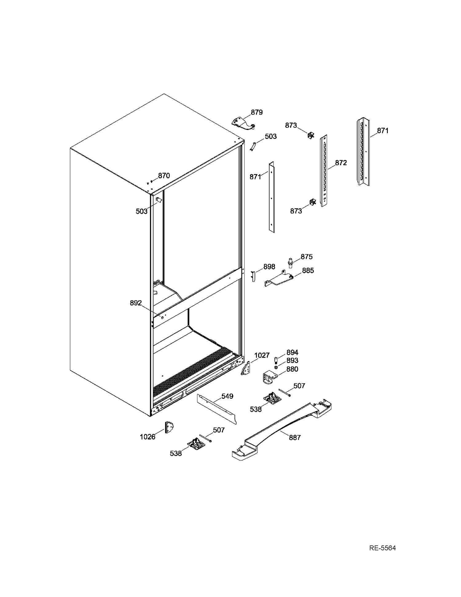 HINGE PARTS Diagram and Parts List for HBQ20DTEARWW  General Electric Refrigerator