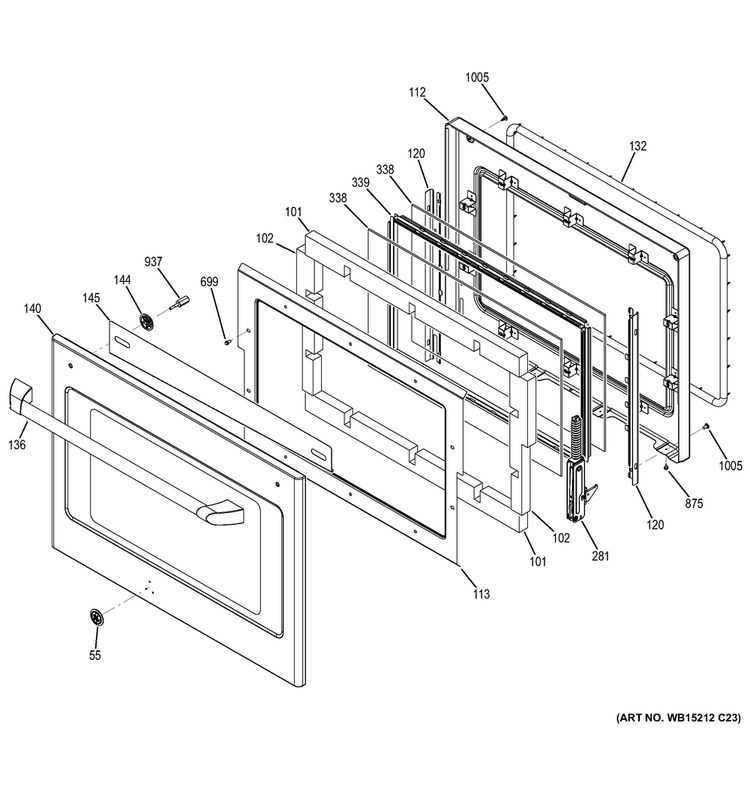 Upper Door Diagram and Parts List for CK7500SH1SS  General Electric Wall Oven