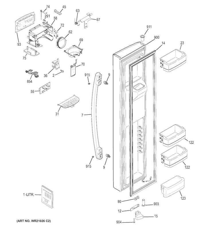 Freezer Door Diagram and Parts List for GSE25HGHBHWW  General Electric Refrigerator