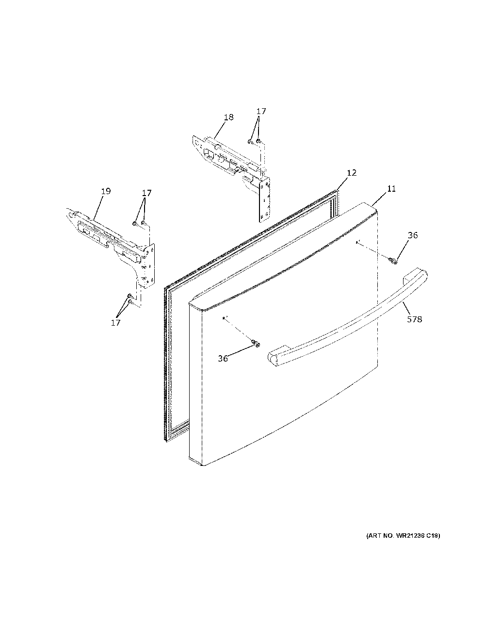 Freezer Door Diagram and Parts List for GYE18JYLGFFS  General Electric Refrigerator