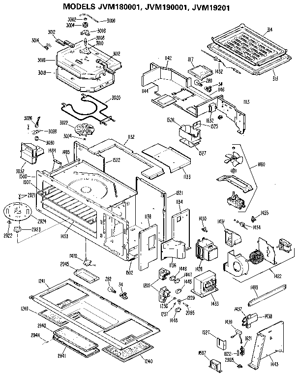 Replacement Parts Diagram and Parts List for JVM19201  General Electric Microwave