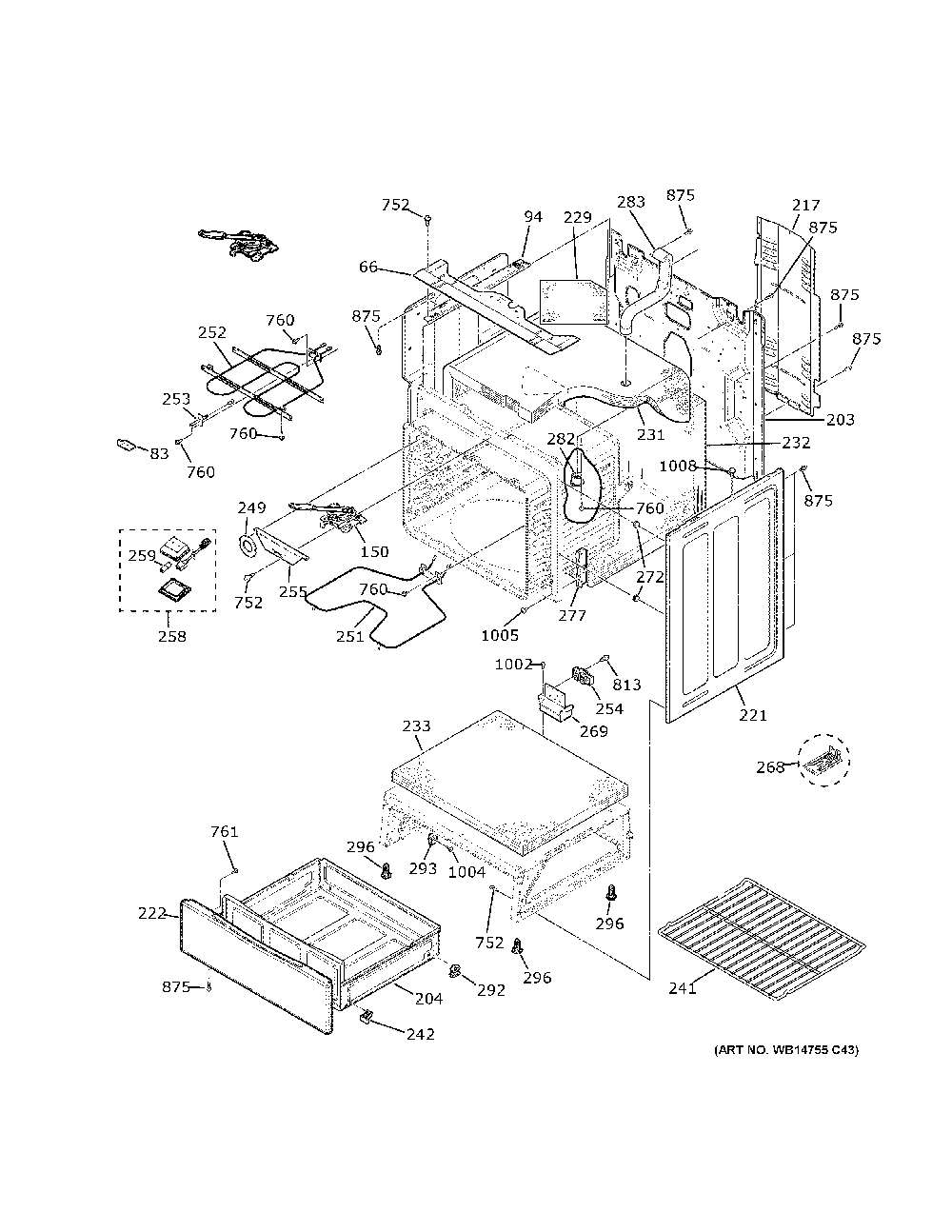 Body Parts Diagram and Parts List for XB625RK6SS  General Electric Range