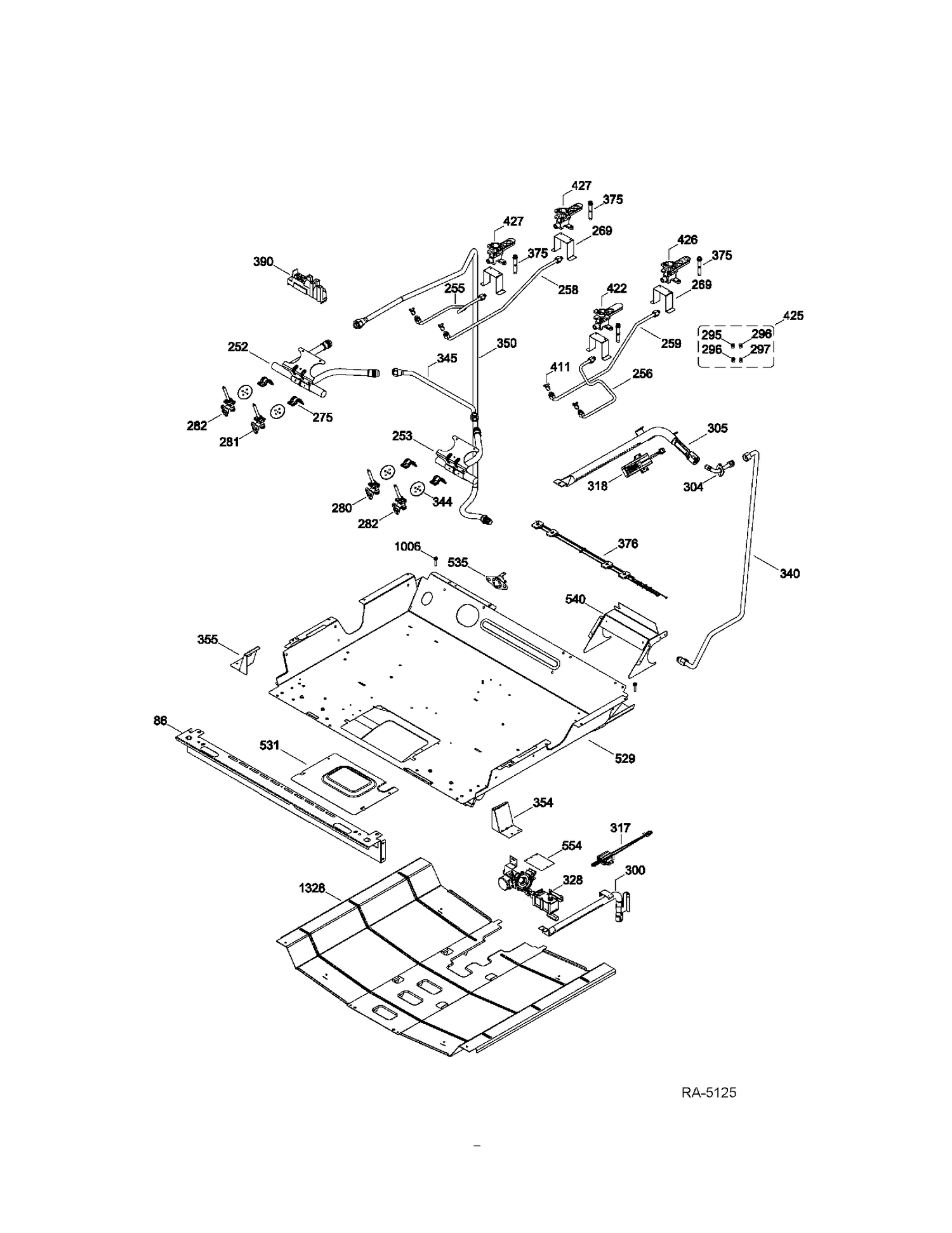 GAS & BURNER PARTS Diagram and Parts List for PGS968DER2BB  General Electric Range