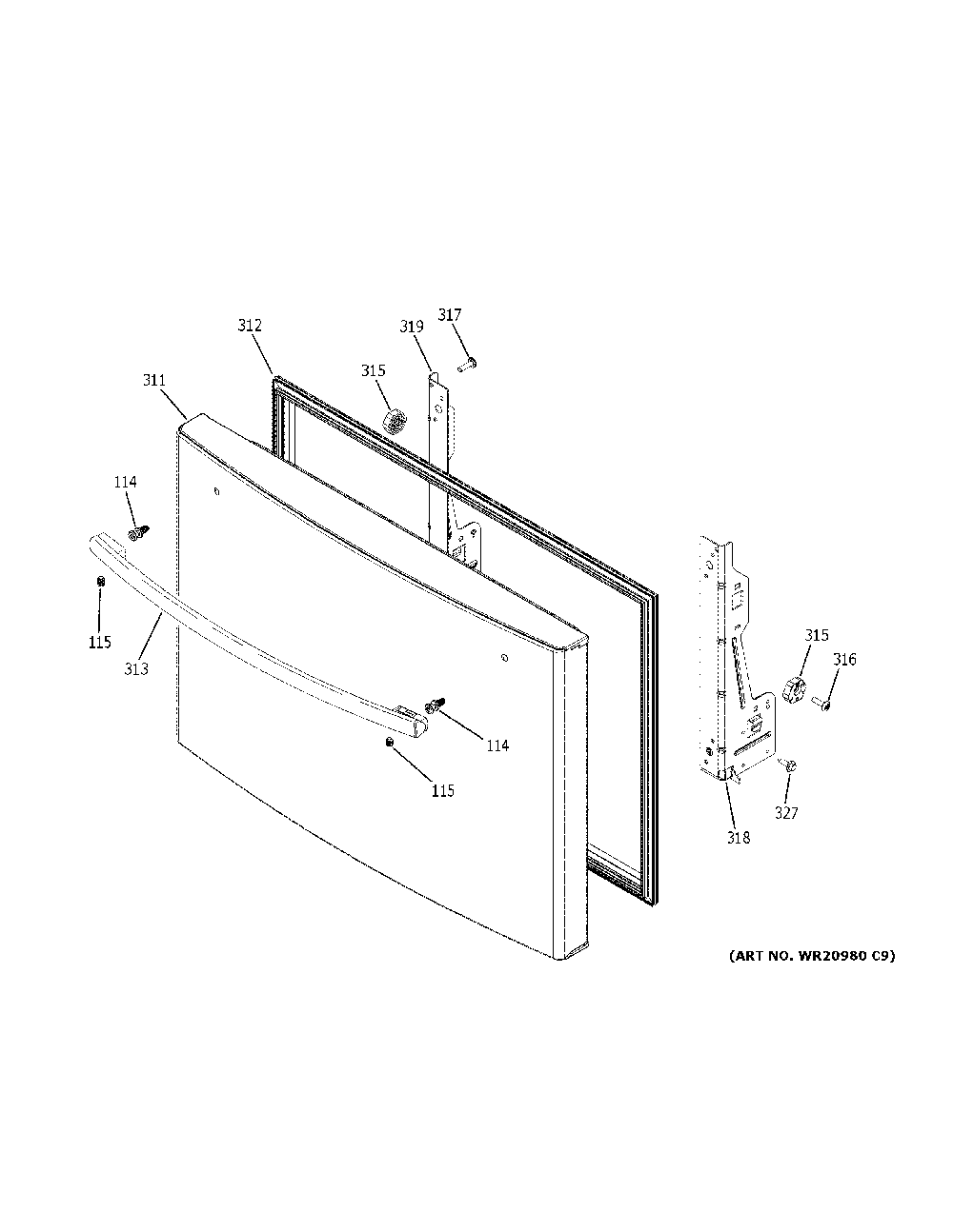 Freezer door Diagram and Parts List for GFD28GYNDFS  General Electric Refrigerator
