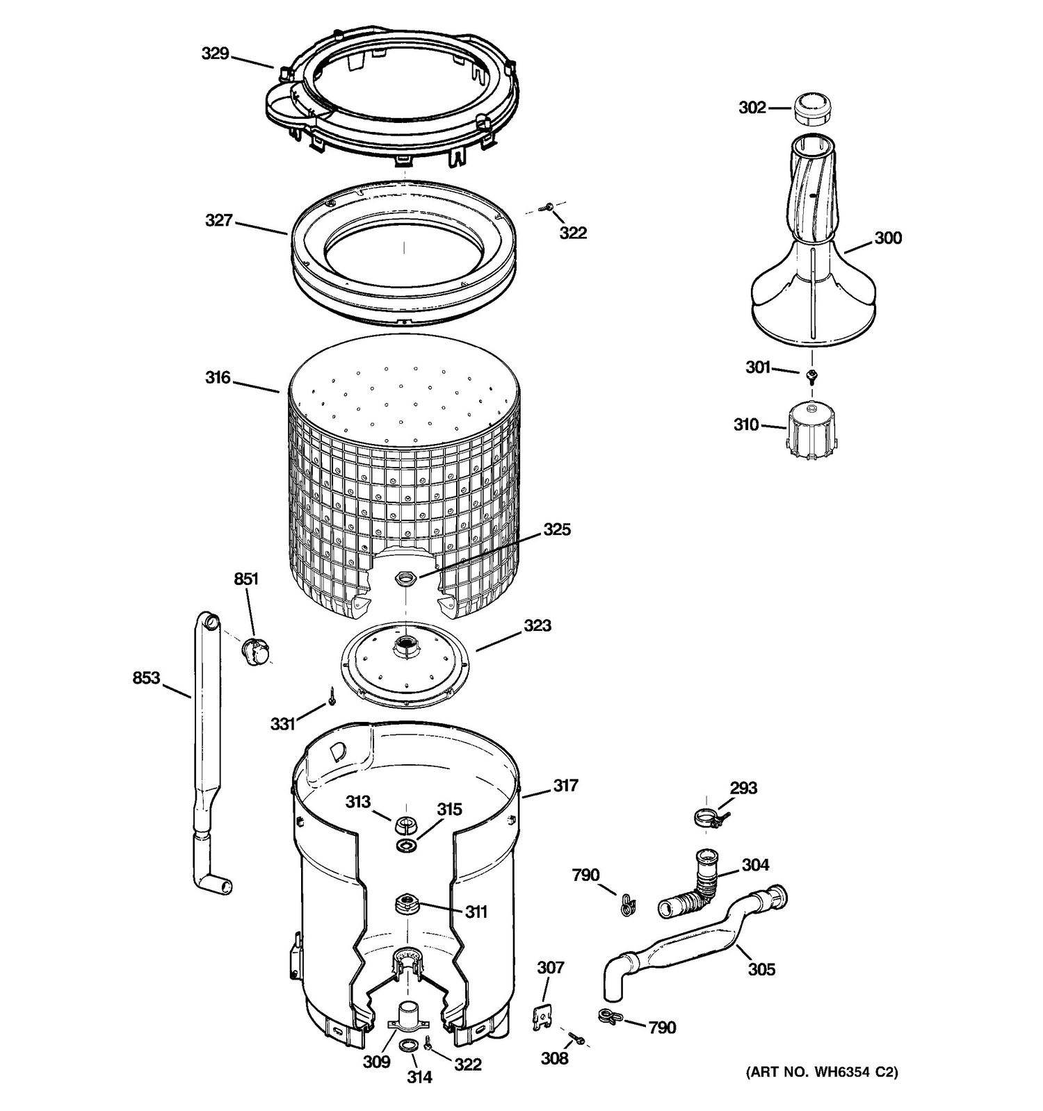 TUB, BASKET & AGITATOR Diagram and Parts List for MNSR1090H7WW  General Electric Washer