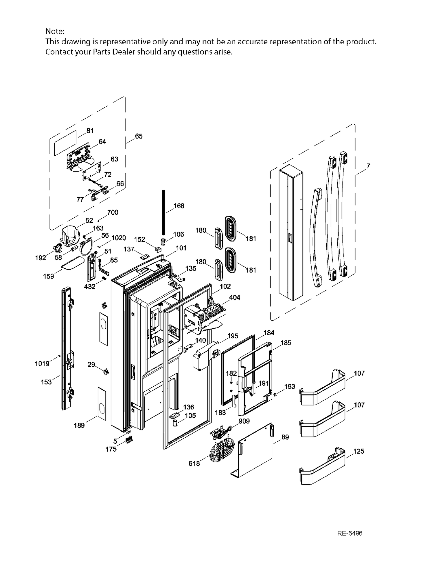 FF DOOR LT Diagram and Parts List for PFE24JSKAKSS  General Electric Refrigerator