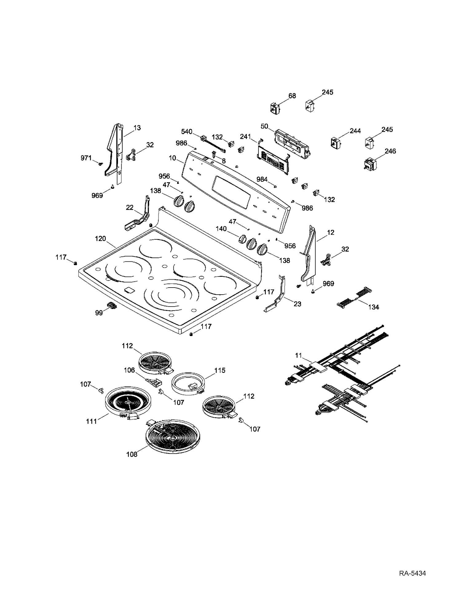 CONTROL PANEL & COOKTOP Diagram and Parts List for PCB909SR4SS  General Electric Range