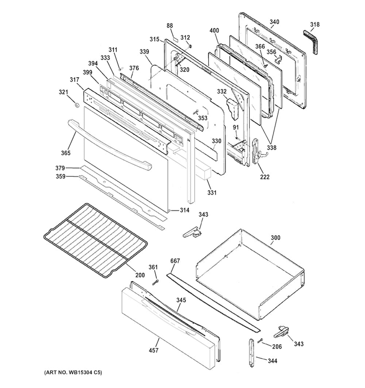 Door & Drawer Parts Diagram and Parts List for JGB450DEF3BB  General Electric Range