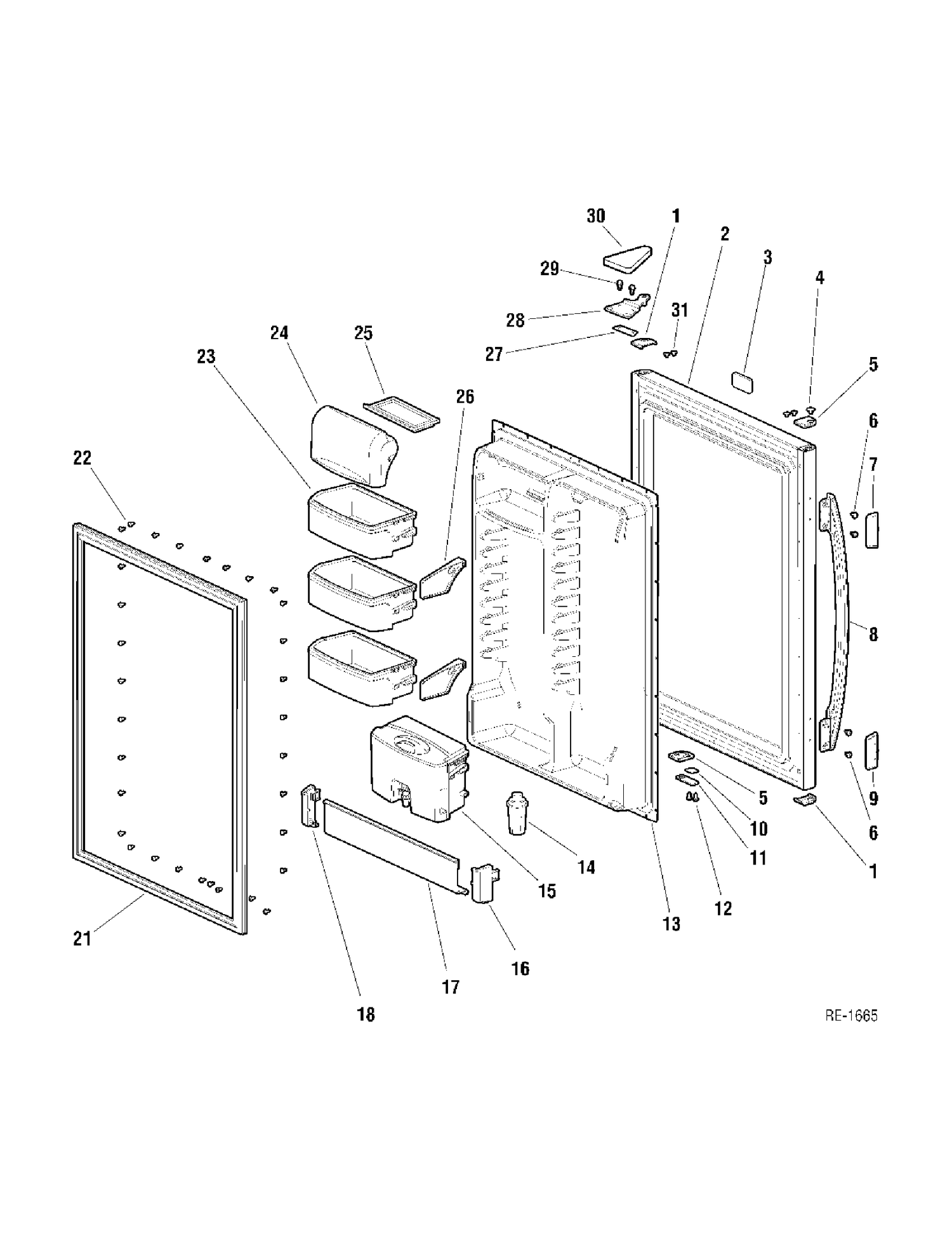 UPPER DOOR Diagram and Parts List for KBA18JBRABS  General Electric Refrigerator