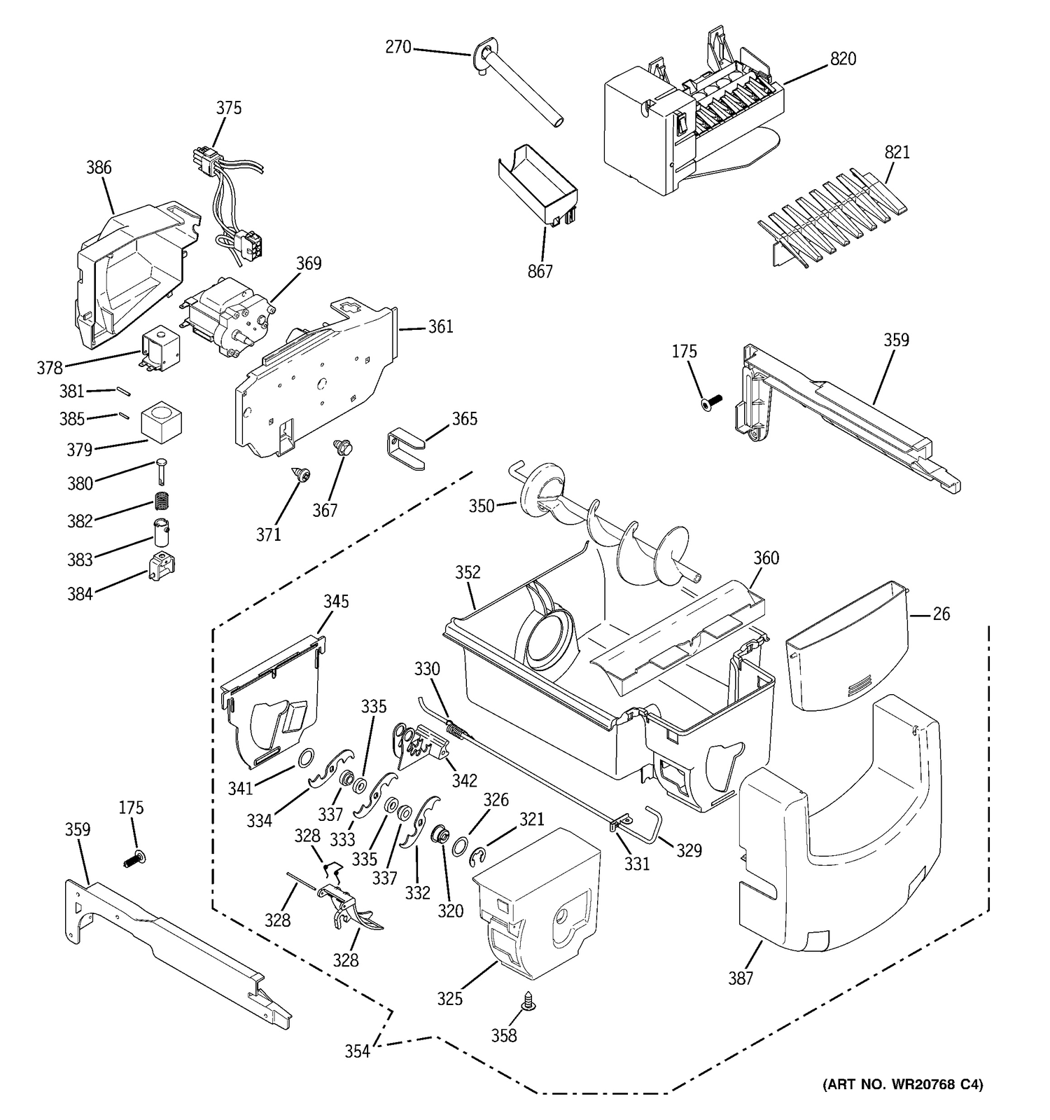 ICE MAKER & DISPENSER Diagram and Parts List for DSE26JGECCWW  General Electric Refrigerator