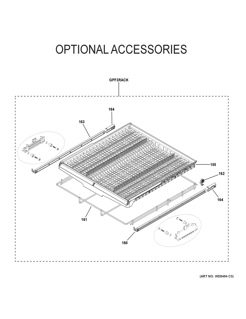 Optional Accessories Diagram and Parts List for PDT775SYNBFS  General Electric Dishwasher