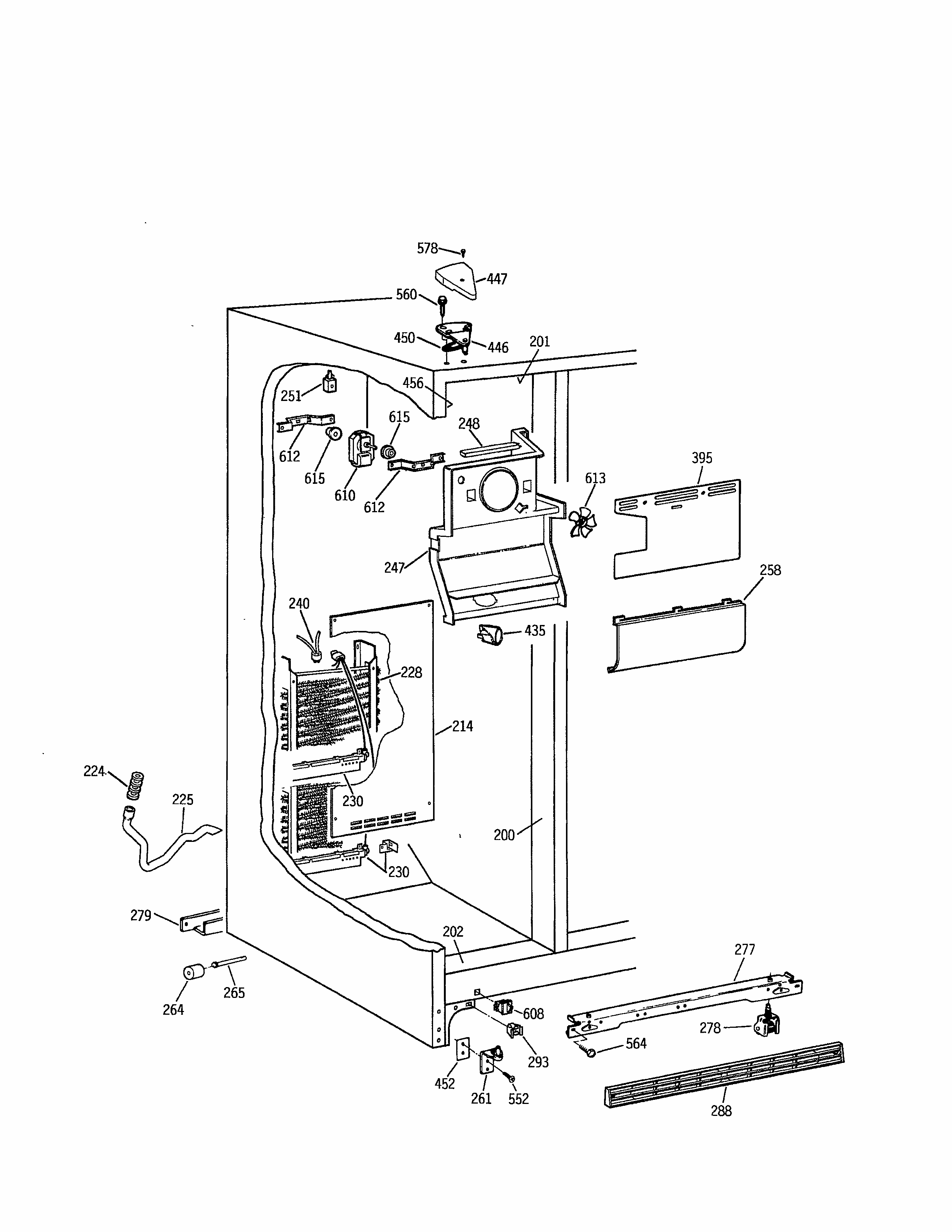 Freezer Section Diagram and Parts List for 3639552714  Kenmore Refrigerator