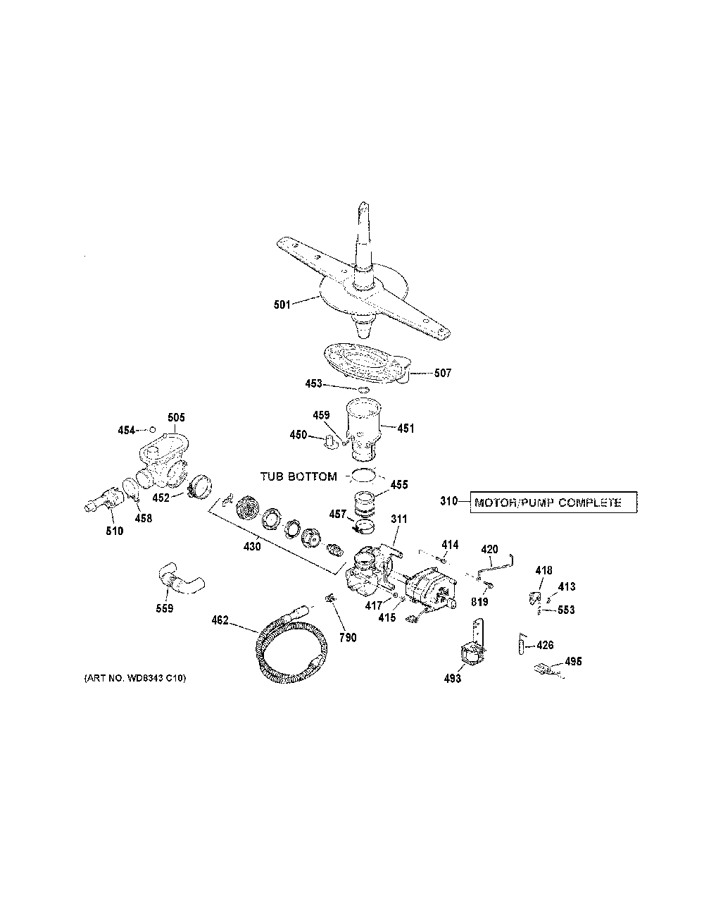 Motor-pump mechanism Diagram and Parts List for GSD3300K65WW  General Electric Dishwasher