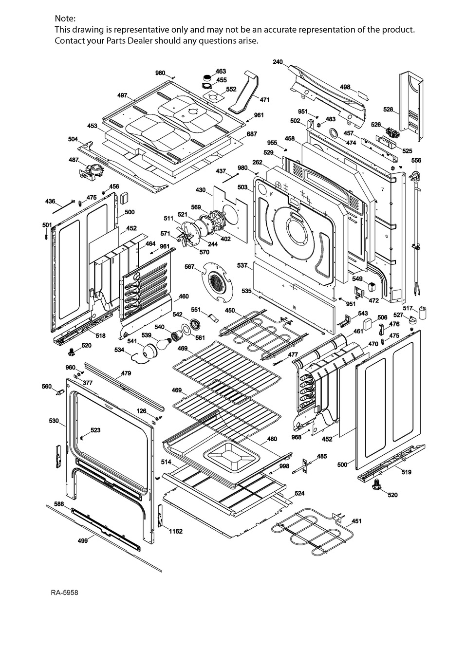 Body Parts Diagram and Parts List for MBR12DGH1WW  General Electric Range