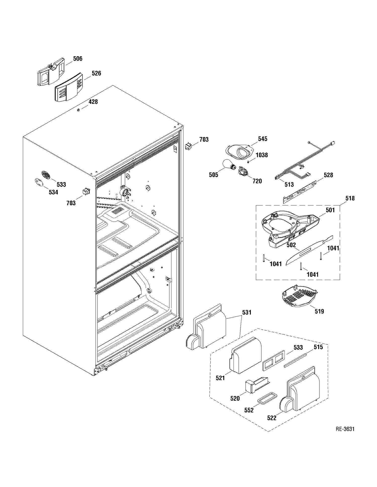 FF SECTION Diagram and Parts List for GFRF2KBYAWW  General Electric Refrigerator