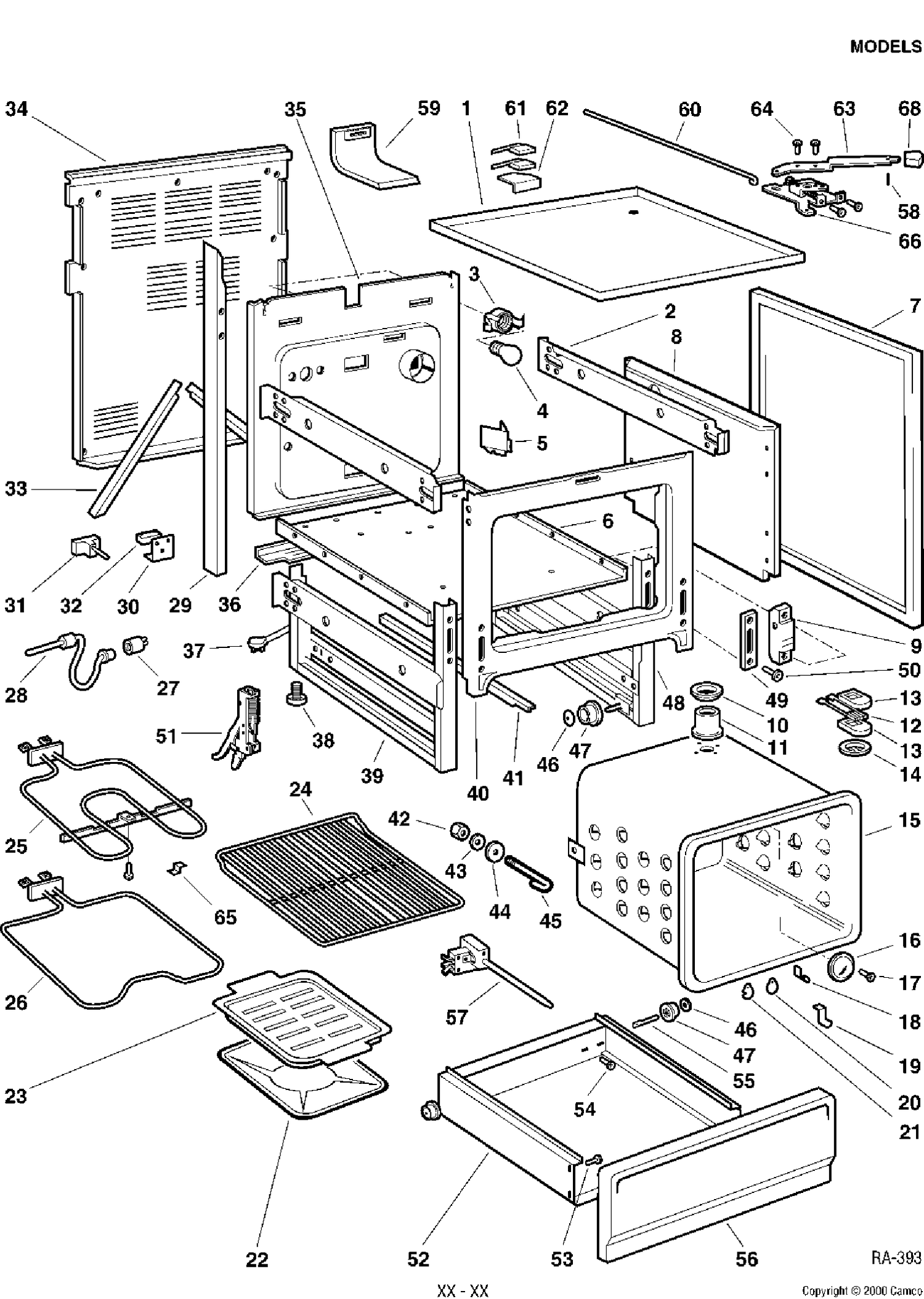 CHASSIS Diagram and Parts List for GRCR3620SW-2  General Electric Range