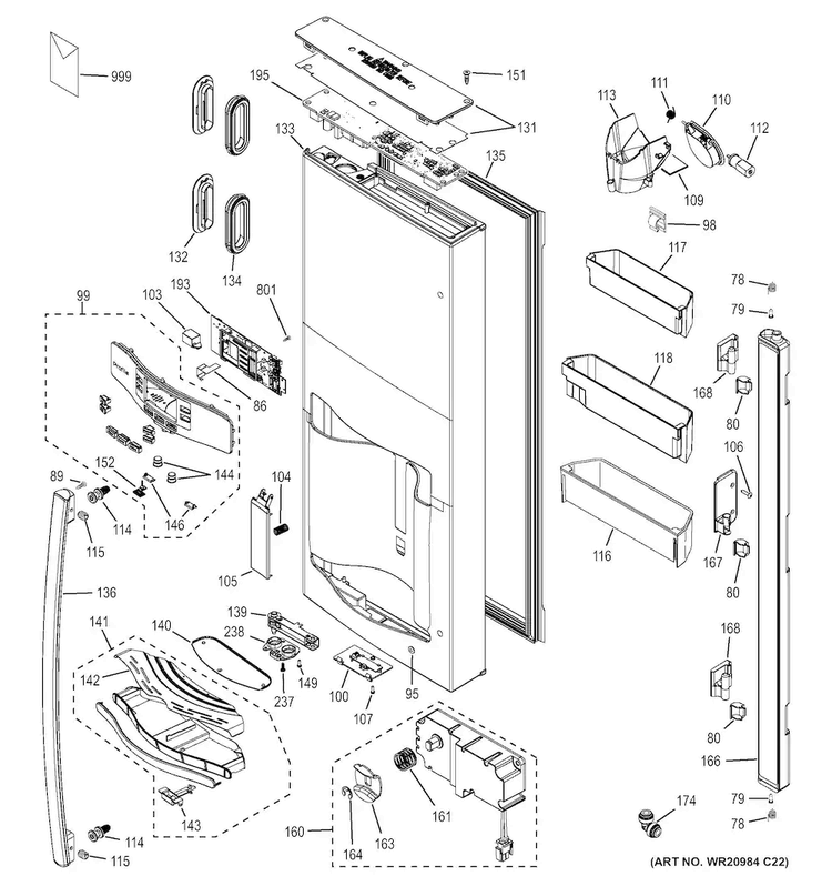 Dispenser Door Diagram and Parts List for PFH28PSHCSS  General Electric Refrigerator