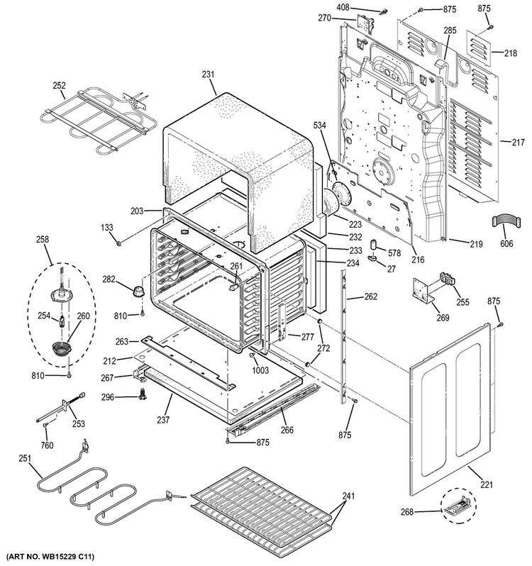 Lower Oven Diagram and Parts List for JB860DJ2WW  General Electric Range