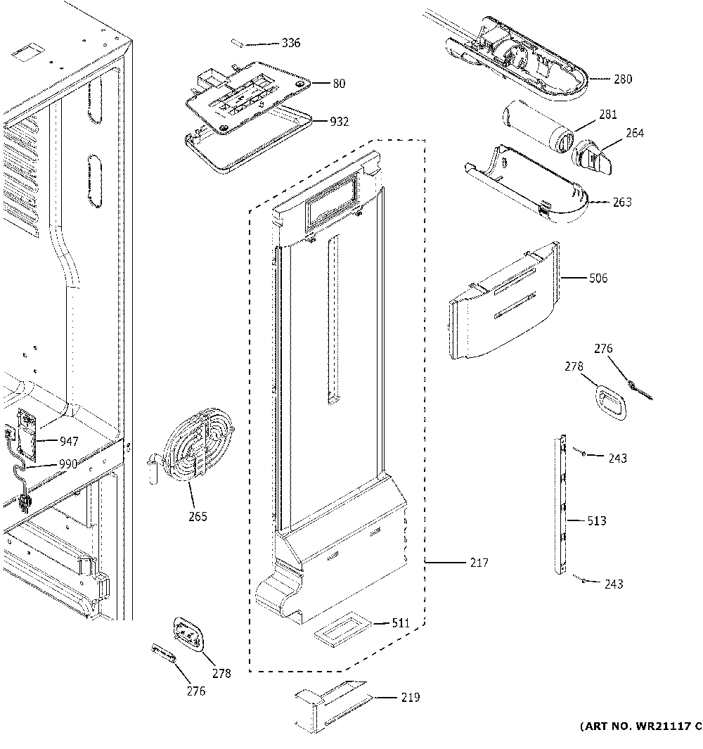 Fresh food section Diagram and Parts List for GNE25JGKLFBB  General Electric Refrigerator