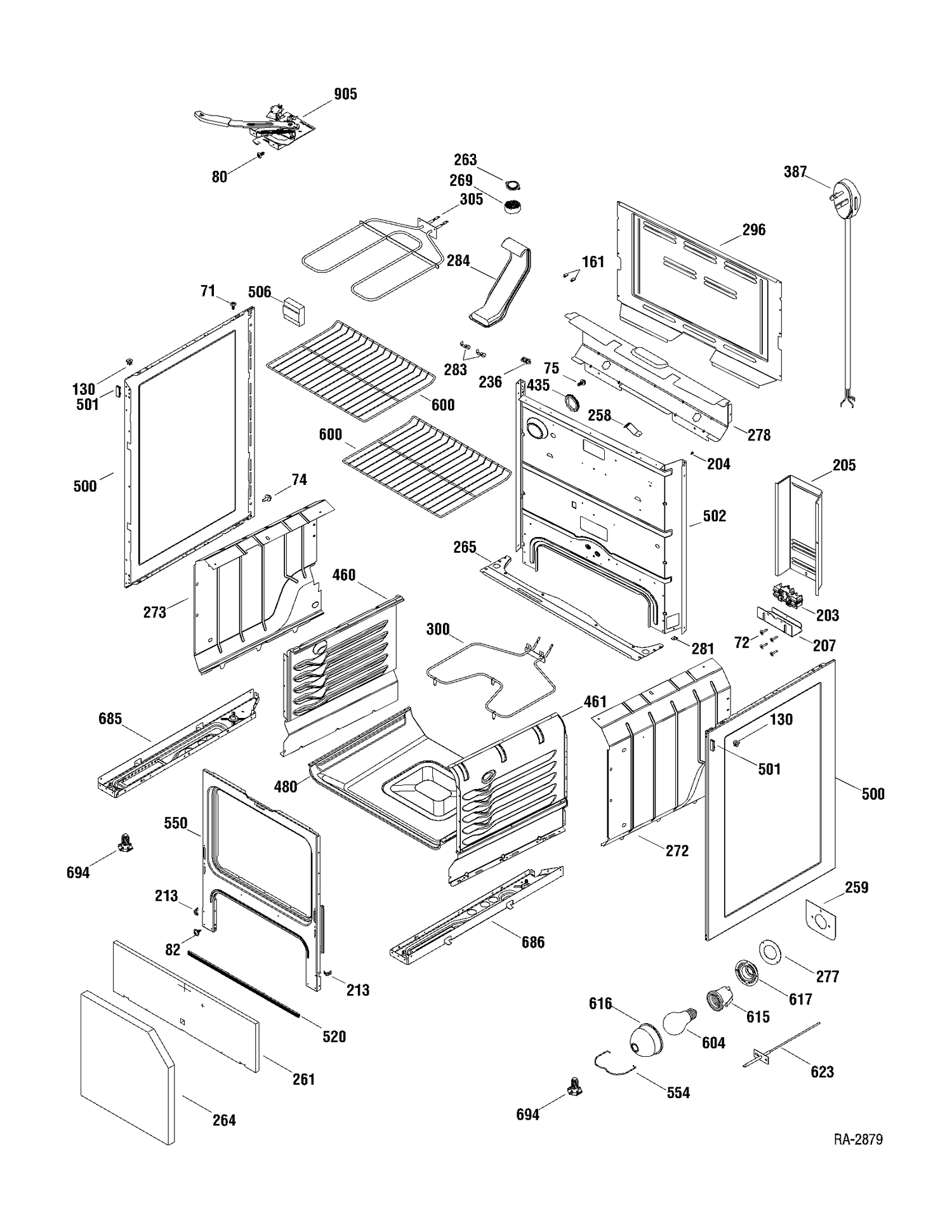 BODY PARTS Diagram and Parts List for JCBP62DP1WW  General Electric Range