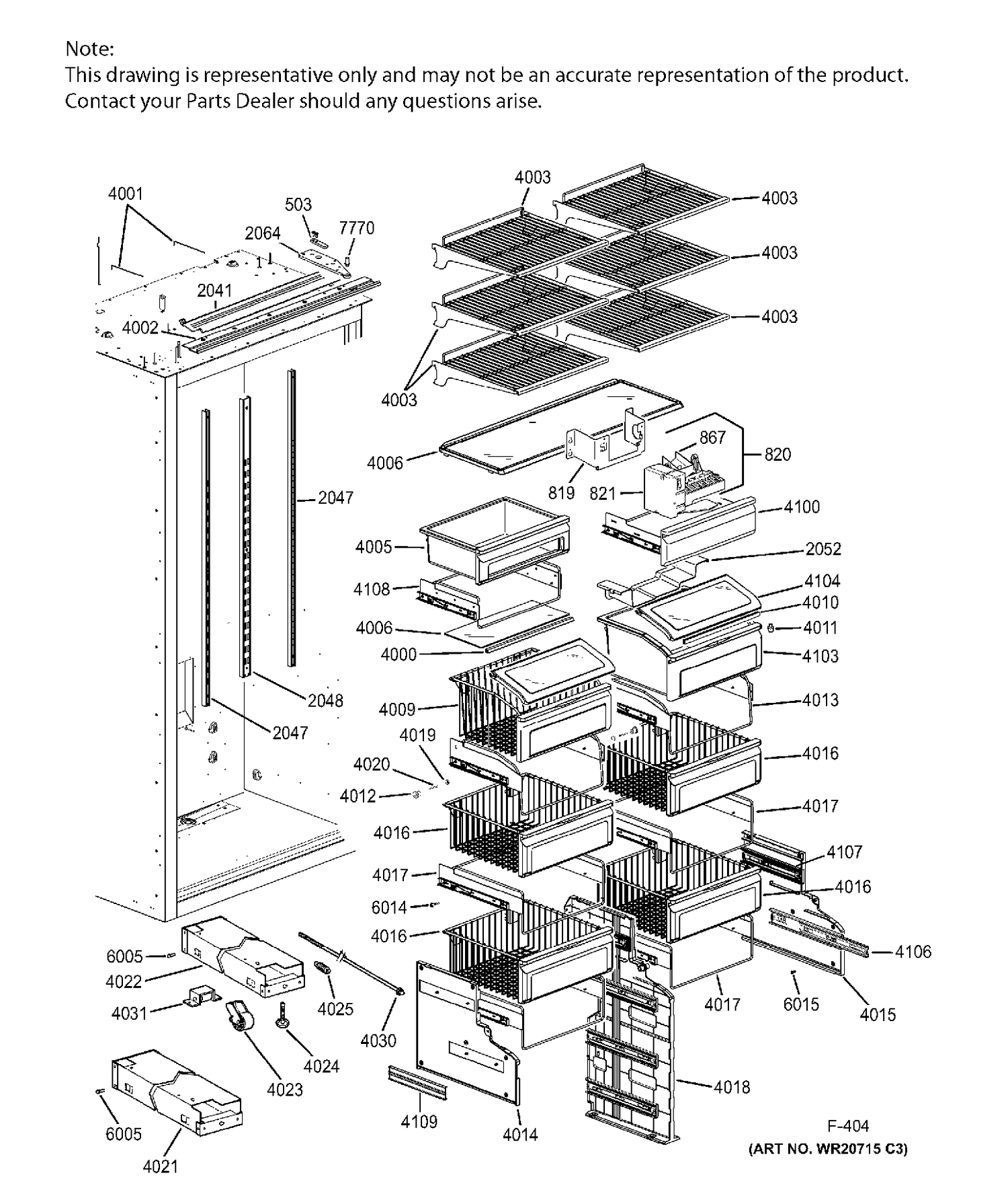 SHELVES & DRAWERS Diagram and Parts List for ZIF360NHBLH  General Electric Freezer