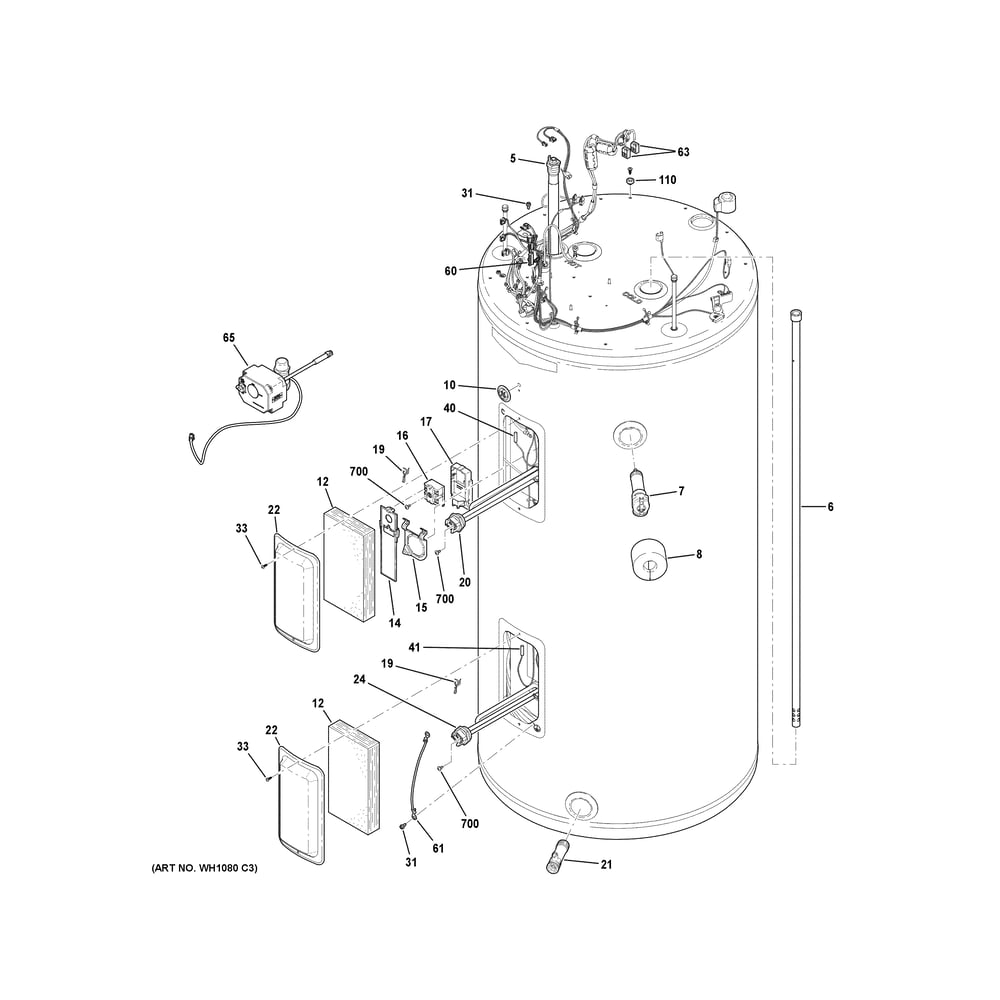 Water Heater Assembly Diagram and Parts List for PH50S10BNY01  General Electric Water Heater