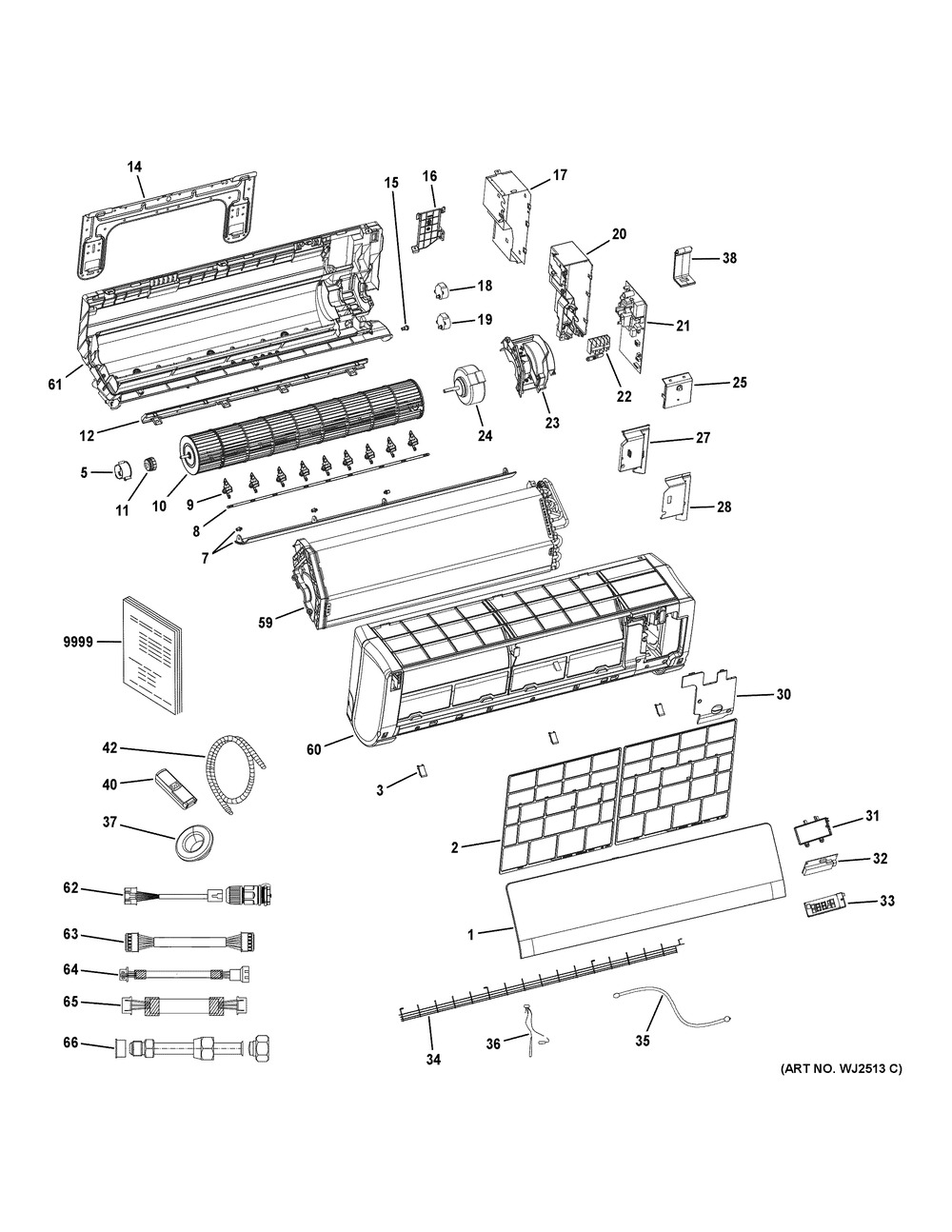 Room Air Conditioner Diagram and Parts List for ASYW09PRDBB1  General Electric Air Conditioner
