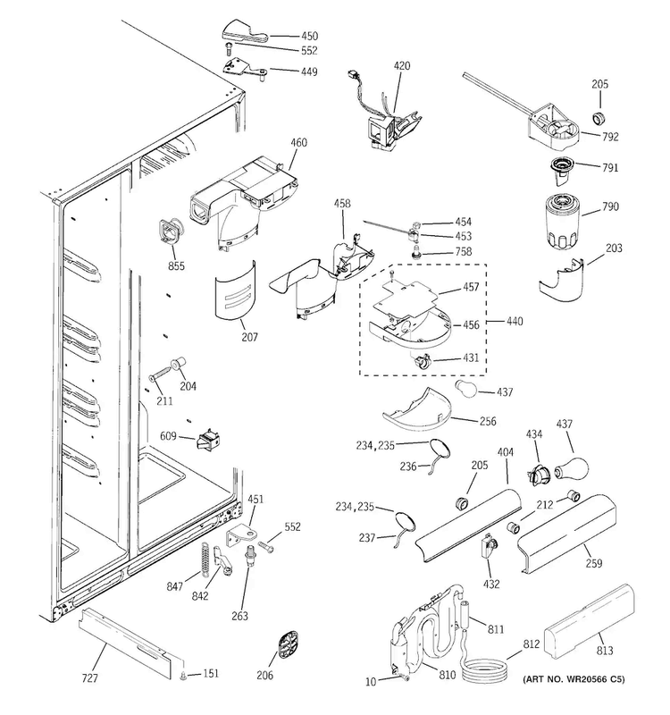 Fresh Food Section Diagram and Parts List for GSS23WGTMWW  General Electric Refrigerator
