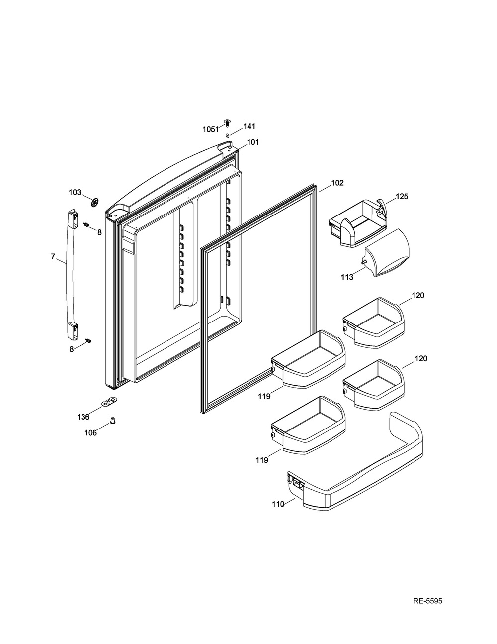 Ff Door Diagram and Parts List for GDWF760V01SS  General Electric Refrigerator