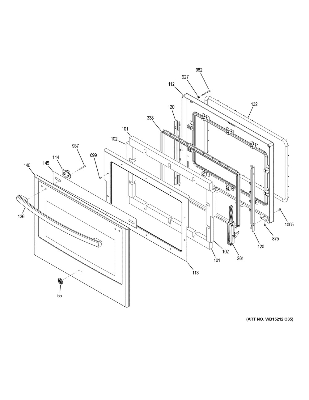 Door Diagram and Parts List for PCT7050SF9SS  General Electric Range