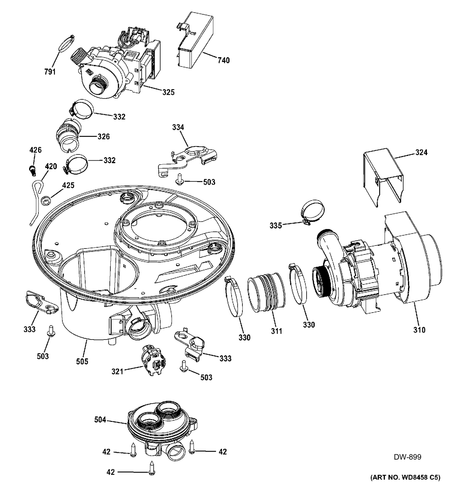 SUMP & MOTOR MECHANISM Diagram and Parts List for GDF540HSF0SS  General Electric Dishwasher