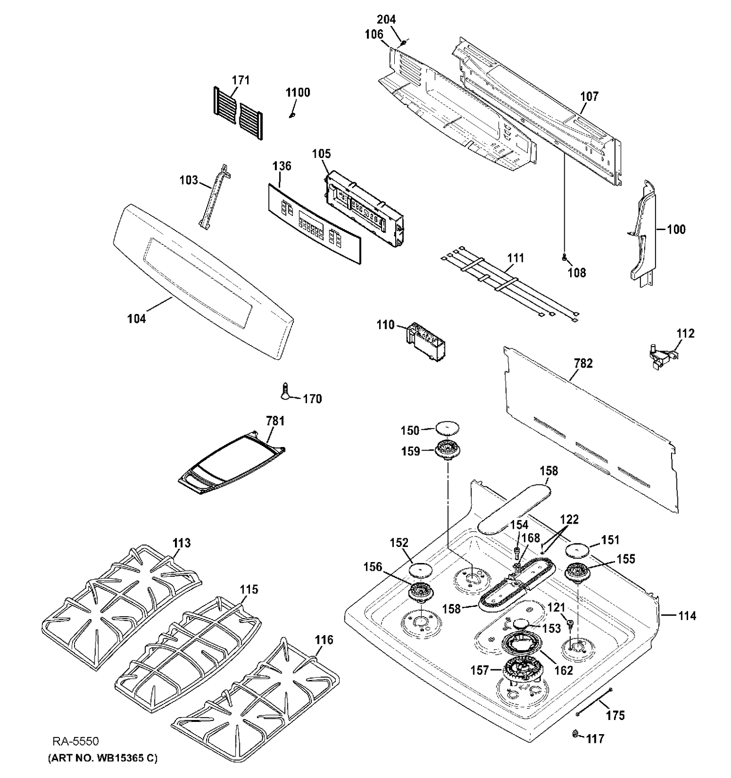 CONTROL PANEL & COOKTOP Diagram and Parts List for PC2B940SEF1SS  General Electric Range
