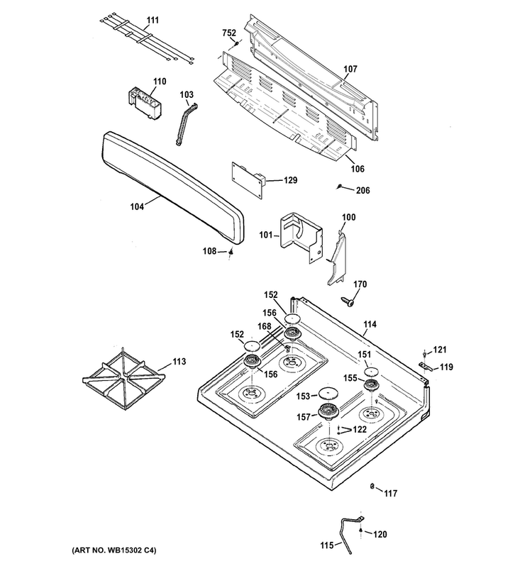 Control Panel & Cooktop Diagram and Parts List for JGB450DEF1BB  General Electric Range