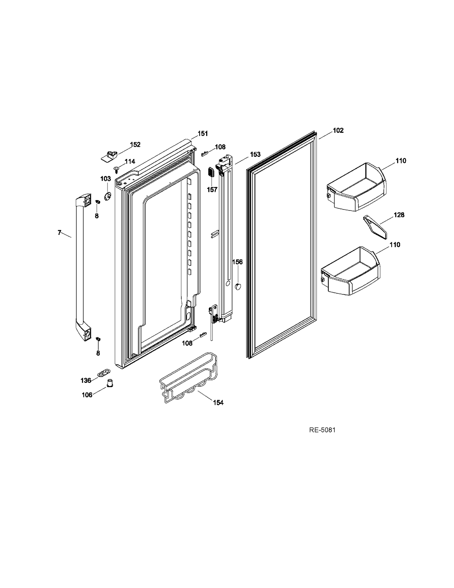 FF DOOR RIGHT Diagram and Parts List for CFRP5NFDASS  General Electric Refrigerator