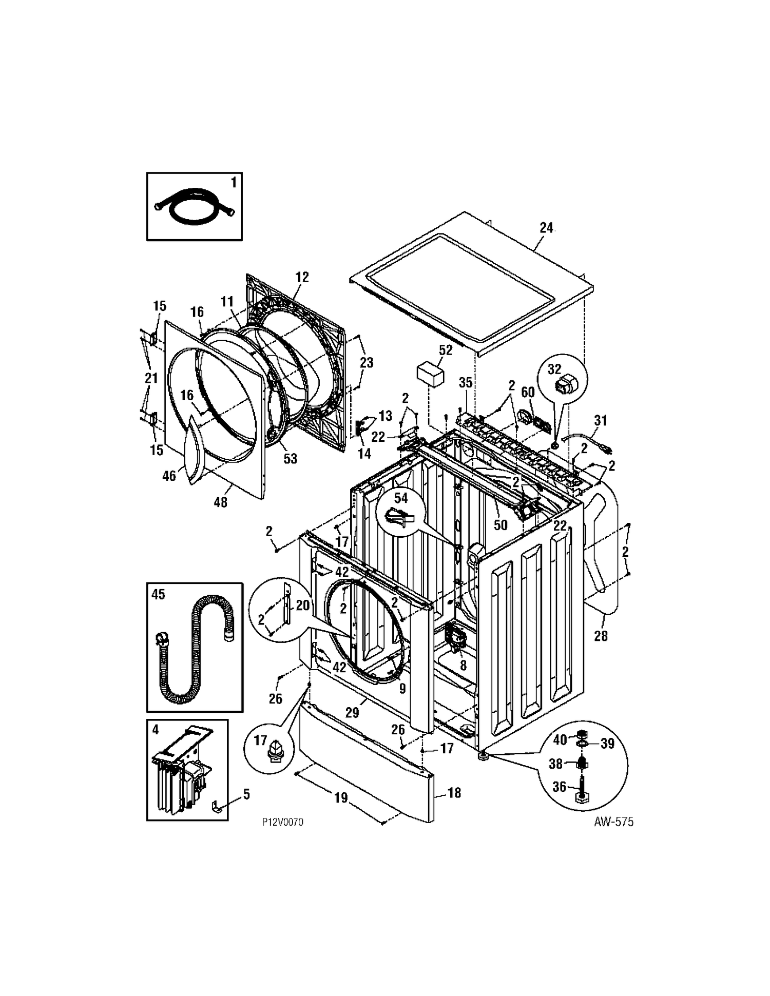 CABINET Diagram and Parts List for GCRH410F00WW  General Electric Washer