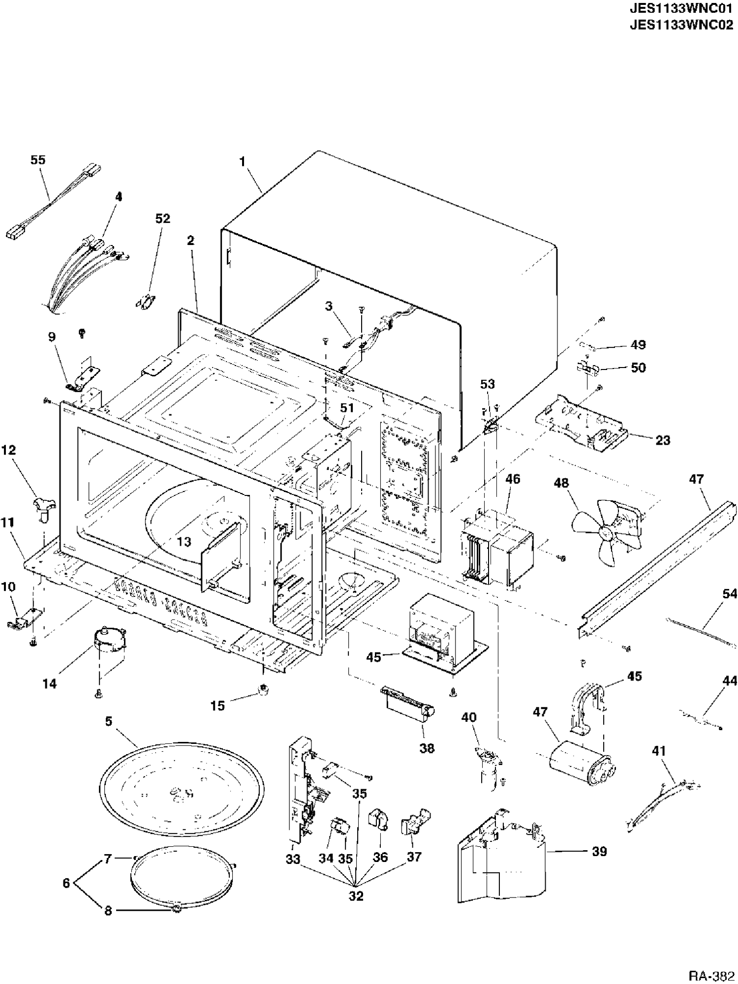 BODY PARTS Diagram and Parts List for HGTC1134W001  General Electric Microwave