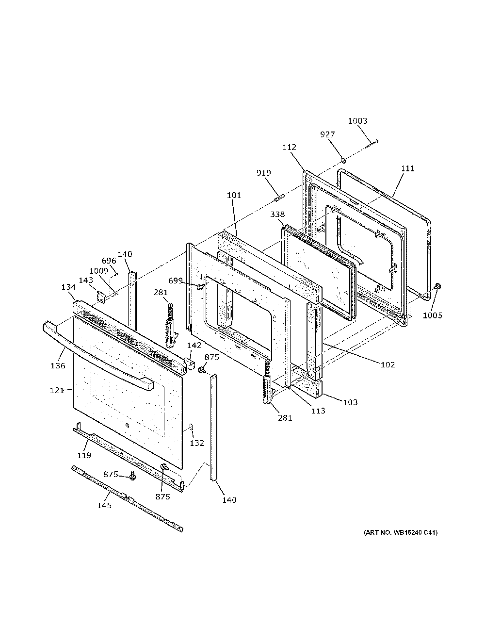 Door Diagram and Parts List for JB625DK9BB  General Electric Range