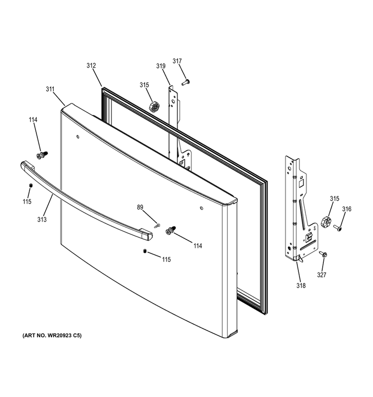 Freezer Door Diagram and Parts List for GFE26GGHCBB  General Electric Refrigerator